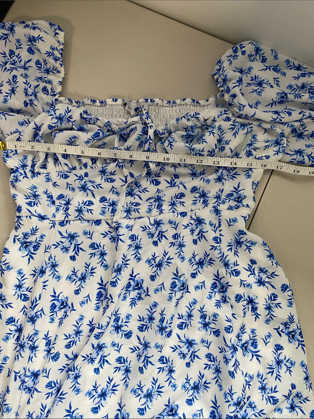 Baltic Born Gwen Smocked Midi Dress Blue Floral Midi puff sleeve XL - Picture 8 of 12